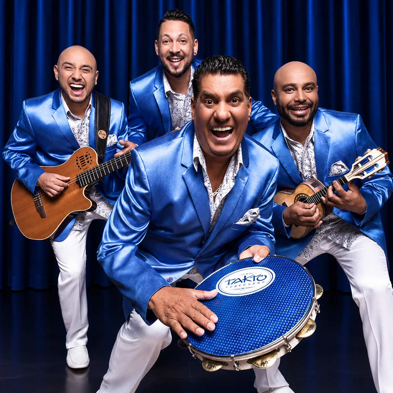 Os Originais do Samba em formação atual: Rogério Santos, Juninho Originais, Bigode do Pandeiro e Marcos Scooby